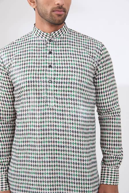 Buy Rabani & Rakha Ivory Georgette, Crepe, Cotton Satin, Cotton, Diamond Print Kurta And Pant Set Online at Aza Fashions Buy_Rabani & Rakha_Ivory Georgette, Crepe, Cotton Satin, Cotton, Diamond Print Kurta And Pant Set _Online_at_Aza_Fashions