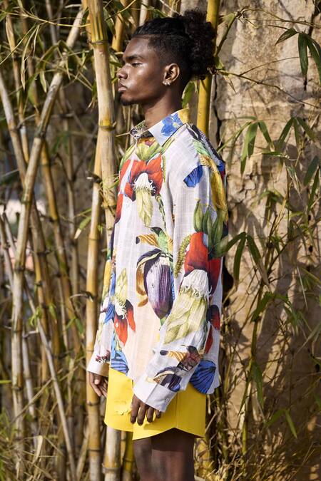 Buy Triune Gray Cotton Bali Jungle Print Button Down Shirt Online at Aza Fashions Buy_Triune_Gray Cotton Bali Jungle Print Button Down Shirt_Online_at_Aza_Fashions