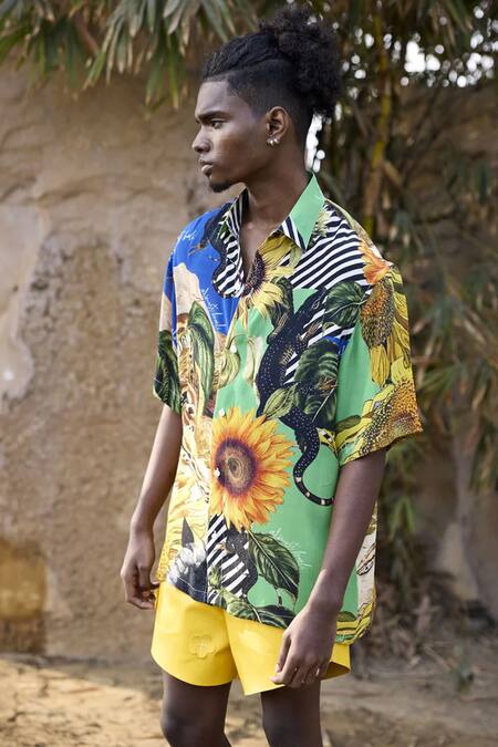 Buy Triune Multi Color Crepe Abstract Bali Jungle Print Shirt Online at Aza Fashions Buy_Triune_Multi Color Crepe Abstract Bali Jungle Print Shirt _Online_at_Aza_Fashions