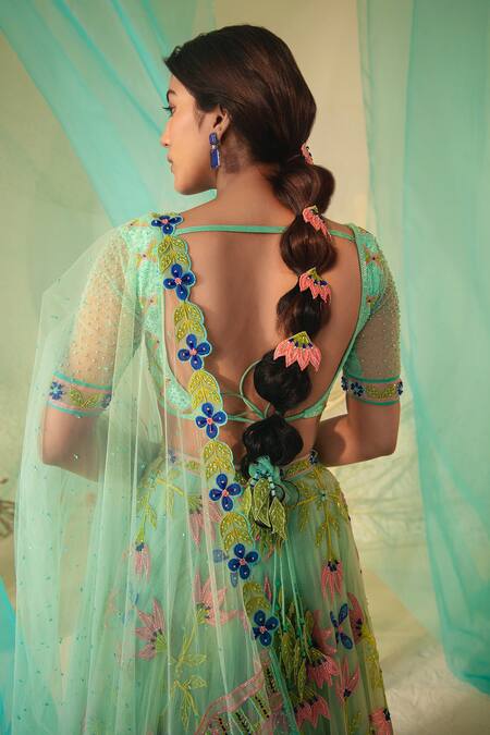 Tuhina Srivastava Blue Organza, Tulle, Ramie, Beads, Stones, Bahar Bridal Lehenga Set at Aza Fashions Tuhina Srivastava_Blue Organza, Tulle, Ramie, Beads, Stones, Bahar Bridal Lehenga Set _at_Aza_Fashions