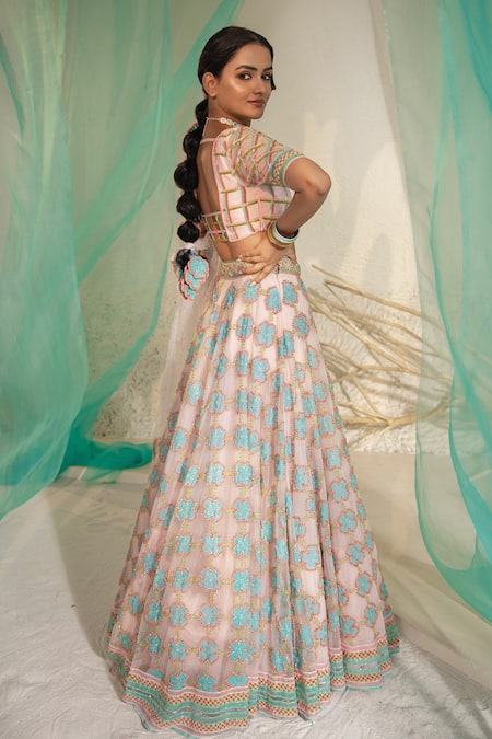 Tuhina Srivastava Pink Organza, Tulle, Beads, Stones, Gulbahar Bridal Lehenga Set Online at Aza Fashions Tuhina Srivastava_Pink Organza, Tulle, Beads, Stones, Gulbahar Bridal Lehenga Set _Online_at_Aza_Fashions