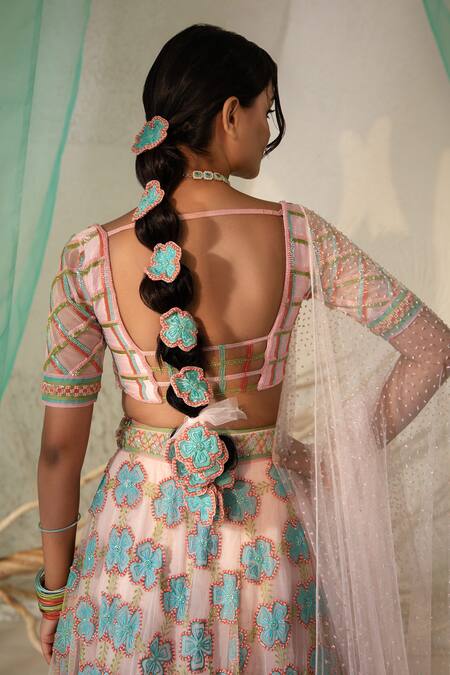 Shop Tuhina Srivastava Pink Organza, Tulle, Beads, Stones, Gulbahar Bridal Lehenga Set Online at Aza Fashions Shop_Tuhina Srivastava_Pink Organza, Tulle, Beads, Stones, Gulbahar Bridal Lehenga Set _Online_at_Aza_Fashions