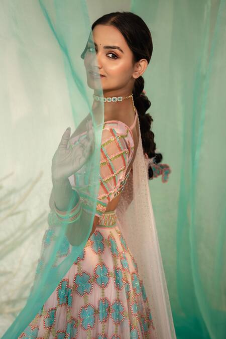 Tuhina Srivastava Pink Organza, Tulle, Beads, Stones, Gulbahar Bridal Lehenga Set at Aza Fashions Tuhina Srivastava_Pink Organza, Tulle, Beads, Stones, Gulbahar Bridal Lehenga Set _at_Aza_Fashions