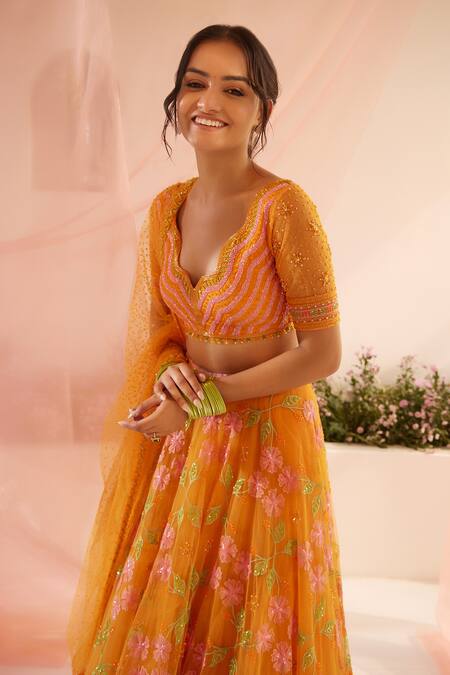 Tuhina Srivastava Orange Organza, Tulle, Stones, Gardenia Bridal Lehenga Set at Aza Fashions Tuhina Srivastava_Orange Organza, Tulle, Stones, Gardenia Bridal Lehenga Set _at_Aza_Fashions
