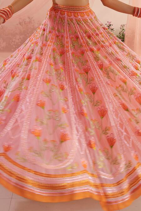 Tuhina Srivastava Pink Organza, Tulle, Beads, Stones, Mughal Bloom Bridal Lehenga Set at Aza Fashions Tuhina Srivastava_Pink Organza, Tulle, Beads, Stones, Mughal Bloom Bridal Lehenga Set _at_Aza_Fashions