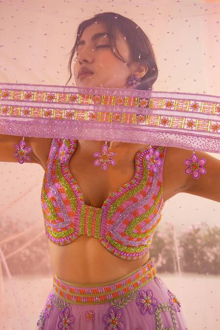 Tuhina Srivastava Purple Organza, Tulle, Beads, Periwinkle Fleur Bridal Lehenga Set at Aza Fashions Tuhina Srivastava_Purple Organza, Tulle, Beads, Periwinkle Fleur Bridal Lehenga Set _at_Aza_Fashions