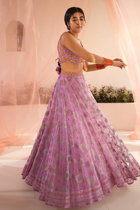 Buy Tuhina Srivastava Purple Organza, Tulle, Beads, Periwinkle Fleur Bridal Lehenga Set Buy_Tuhina Srivastava_Purple Organza, Tulle, Beads, Periwinkle Fleur Bridal Lehenga Set