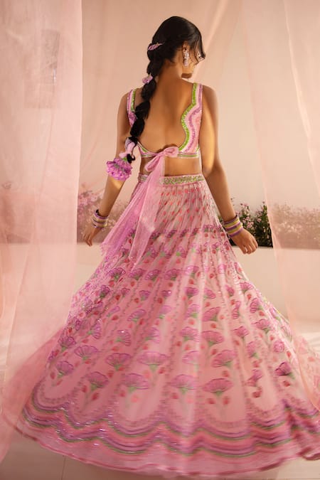 Tuhina Srivastava Pansy Bloom Embroidered Bridal Lehenga Set 