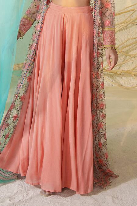 Buy_Tuhina Srivastava_Pink Tulle, Crepe, Silk Organza, Rafflesia Embroidered Jacket Sharara Set _Online_at_Aza_Fashions