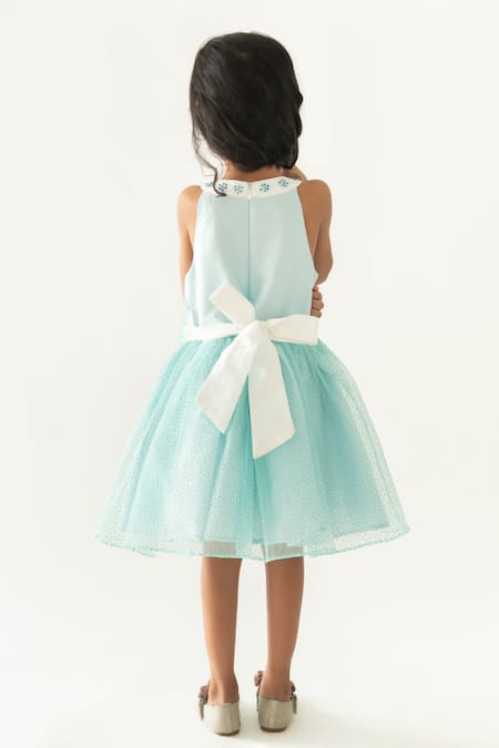 Shop A Little Fable Blue Polyester, Cotton Applique, Sequins Stardust Dot Patterned Dress at Aza Fashions Shop_A Little Fable_Blue Polyester, Cotton Applique, Sequins Stardust Dot Patterned Dress _at_Aza_Fashions