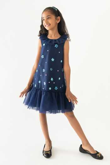 A Little Fable Floral Sequin Ruffle Hem Dress 