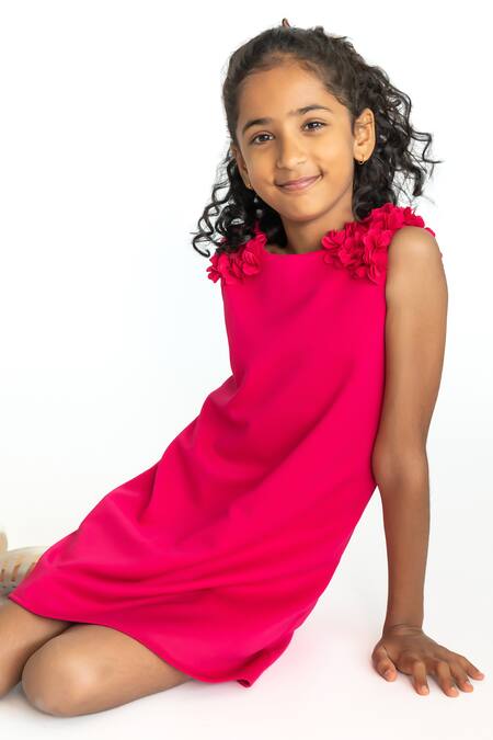 Buy_A Little Fable_Fuchsia Polyester, Neoprene Applique Floral Dress _Online_at_Aza_Fashions