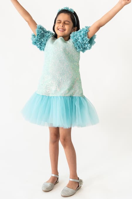 A Little Fable Blue Polyester, Cotton Sequins, Applique Mermaid Sparkle Bodice Dress Online at Aza Fashions A Little Fable_Blue Polyester, Cotton Sequins, Applique Mermaid Sparkle Bodice Dress _Online_at_Aza_Fashions
