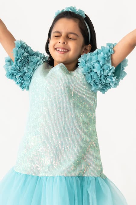Buy A Little Fable Blue Polyester, Cotton Sequins, Applique Mermaid Sparkle Bodice Dress Online at Aza Fashions Buy_A Little Fable_Blue Polyester, Cotton Sequins, Applique Mermaid Sparkle Bodice Dress _Online_at_Aza_Fashions