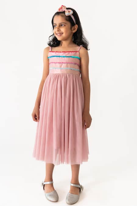 Buy_A Little Fable_Pink Polyester, Cotton Sequins Twinkle Embellished Bodice Dress _Online_at_Aza_Fashions