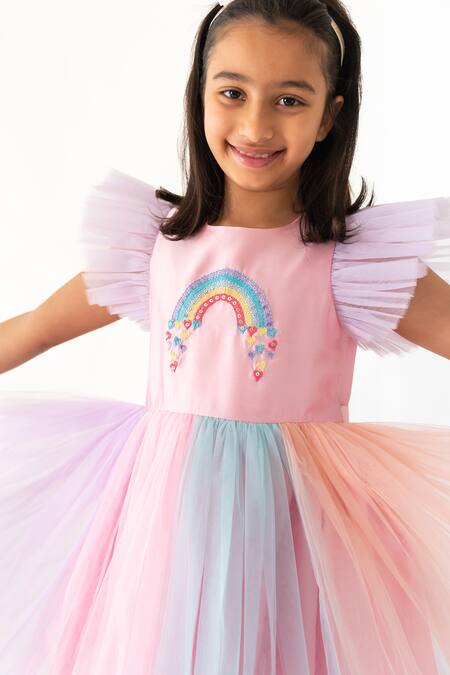 A Little Fable Multi Color Polyester, Cotton Sequins Rainbow Ombre Dress Online at Aza Fashions A Little Fable_Multi Color Polyester, Cotton Sequins Rainbow Ombre Dress _Online_at_Aza_Fashions