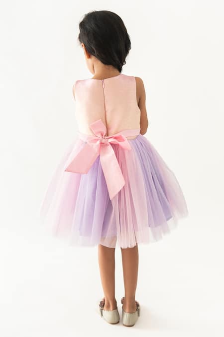 Shop_A Little Fable_Multi Color Polyester, Cotton Embroidery, Beads Electra Unicorn Ombre Dress _at_Aza_Fashions