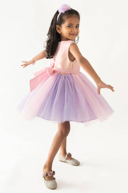 A Little Fable_Multi Color Polyester, Cotton Embroidery, Beads Electra Unicorn Ombre Dress _Online_at_Aza_Fashions