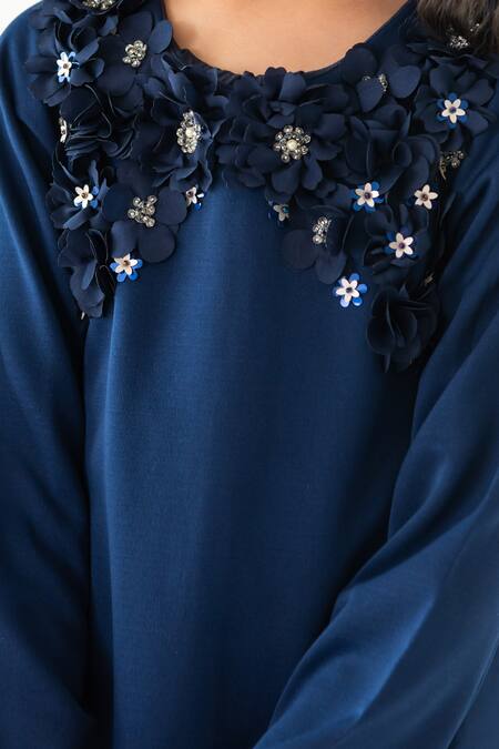 A Little Fable Blue Polyester, Cotton Beads, Sequins, Applique Floral Embellished Dress Online at Aza Fashions A Little Fable_Blue Polyester, Cotton Beads, Sequins, Applique Floral Embellished Dress _Online_at_Aza_Fashions
