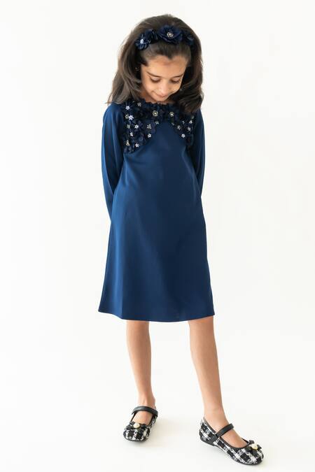 Buy A Little Fable Blue Polyester, Cotton Beads, Sequins, Applique Floral Embellished Dress Online at Aza Fashions Buy_A Little Fable_Blue Polyester, Cotton Beads, Sequins, Applique Floral Embellished Dress _Online_at_Aza_Fashions