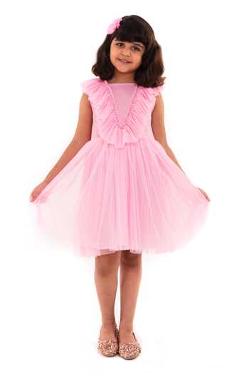 A Little Fable Strawberry Cheesecake Frilled Sequin Embroidered Dress 