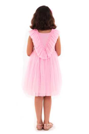 A Little Fable Strawberry Cheesecake Frilled Sequin Embroidered Dress 