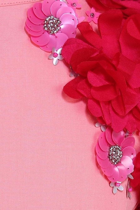 A Little Fable_Peach Cotton Fabric Flowers Aiden Garden 3d Floral Embroidered Dress _Online_at_Aza_Fashions