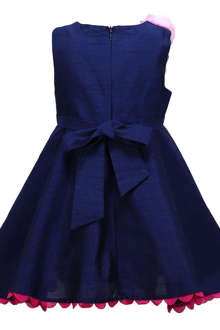 Shop A Little Fable Blue Cotton Fabric Flowers 3d Floral Embroidered Dress at Aza Fashions Shop_A Little Fable_Blue Cotton Fabric Flowers 3d Floral Embroidered Dress _at_Aza_Fashions