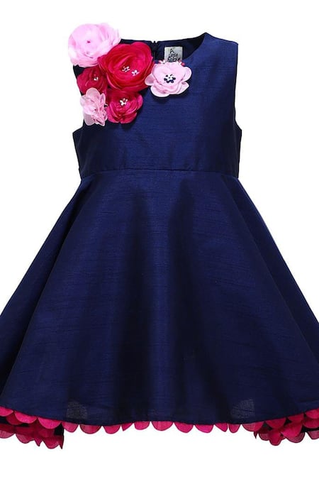 A Little Fable Blue Cotton Fabric Flowers 3d Floral Embroidered Dress Online at Aza Fashions A Little Fable_Blue Cotton Fabric Flowers 3d Floral Embroidered Dress _Online_at_Aza_Fashions