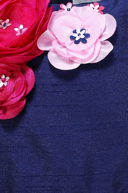 Buy A Little Fable Blue Cotton Fabric Flowers 3d Floral Embroidered Dress Online at Aza Fashions Buy_A Little Fable_Blue Cotton Fabric Flowers 3d Floral Embroidered Dress _Online_at_Aza_Fashions