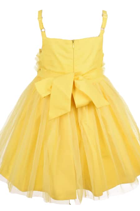 Shop_A Little Fable_Yellow Net, Cotton Sequins Tulip Ruffled Dress _at_Aza_Fashions
