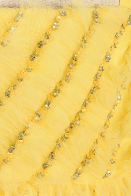 A Little Fable_Yellow Net, Cotton Sequins Tulip Ruffled Dress _Online_at_Aza_Fashions