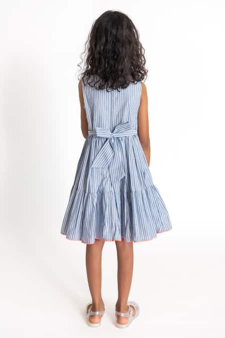 Shop A Little Fable Blue Cotton Embroidery Floral Thread Dress at Aza Fashions Shop_A Little Fable_Blue Cotton Embroidery Floral Thread Dress _at_Aza_Fashions