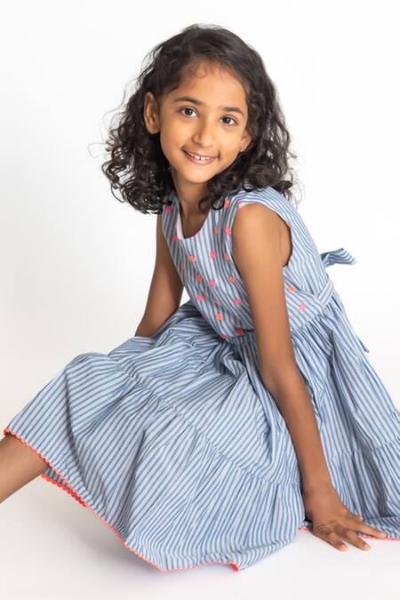 A Little Fable Blue Cotton Embroidery Floral Thread Dress Online at Aza Fashions A Little Fable_Blue Cotton Embroidery Floral Thread Dress _Online_at_Aza_Fashions