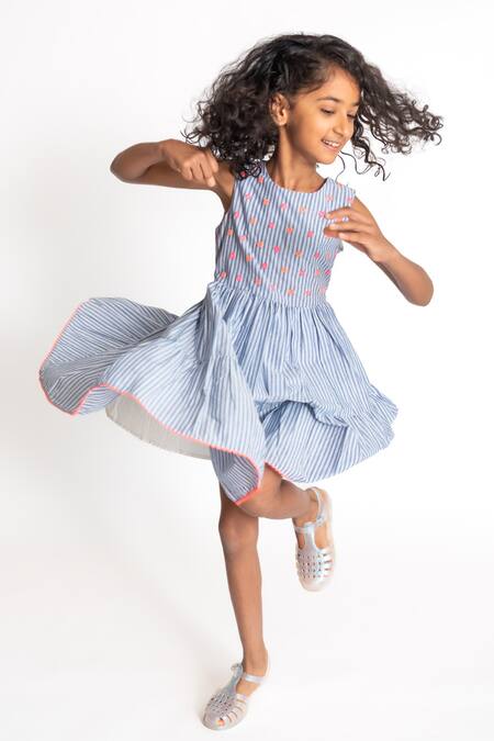 Buy A Little Fable Blue Cotton Embroidery Floral Thread Dress Online at Aza Fashions Buy_A Little Fable_Blue Cotton Embroidery Floral Thread Dress _Online_at_Aza_Fashions