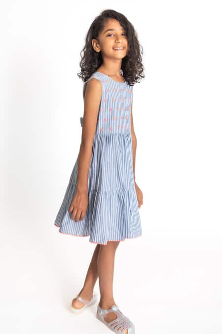 Shop A Little Fable Blue Cotton Embroidery Floral Thread Dress Online at Aza Fashions Shop_A Little Fable_Blue Cotton Embroidery Floral Thread Dress _Online_at_Aza_Fashions