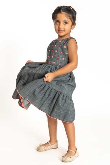 Buy_A Little Fable_Black Cotton Embroidery Nostalgia Dress _Online_at_Aza_Fashions