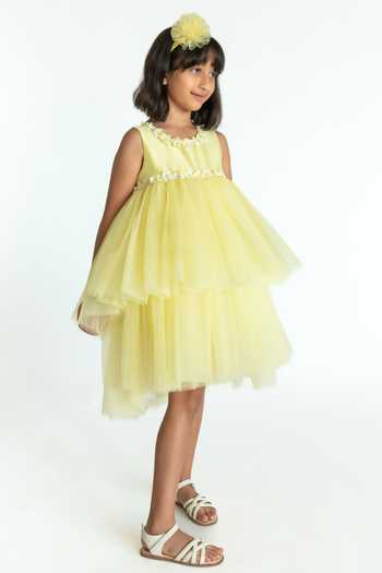 Buy_A Little Fable_Yellow Net, Taffeta Embroidery Dreamy Flower Dress _Online_at_Aza_Fashions