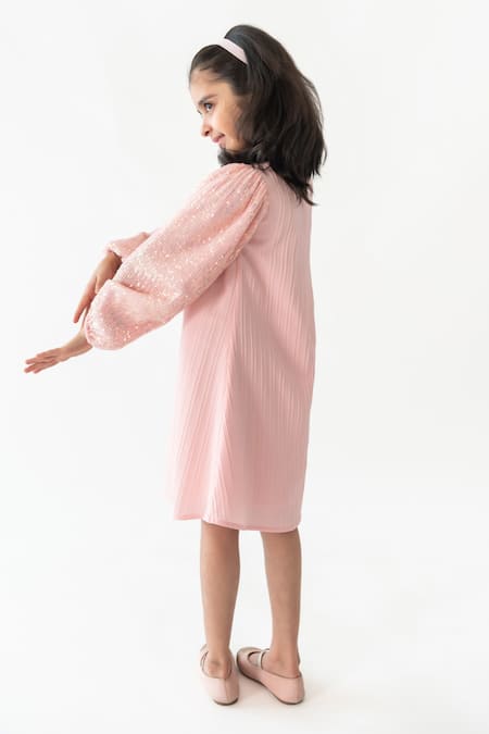 Buy_A Little Fable_Pink Polyester, Cotton Sequins Misty Shimmer A-line Dress _Online_at_Aza_Fashions