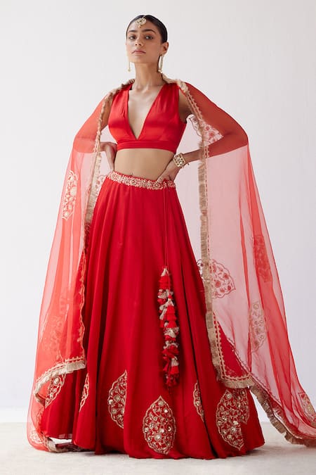 Buy Devnaagri Red Gajji , Cotton Satin And Floral Embroidered Lehenga Set Online at Aza Fashions Buy_Devnaagri_Red Gajji , Cotton Satin And Floral Embroidered Lehenga Set _Online_at_Aza_Fashions