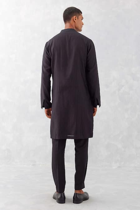 Shop_Devnaagri_Black Chanderi, Cotton Lace Embroidered Placket Kurta With Pant _at_Aza_Fashions