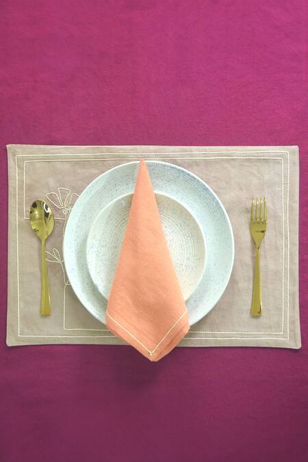 Shop Mid July Home Multi Color 100% Cotton Thread Embroidered Dining Table Set at Aza Fashions Shop_Mid July Home_Multi Color 100% Cotton Thread Embroidered Dining Table Set_at_Aza_Fashions