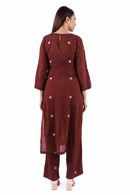 Khat Floral Pattern Handwoven Cotton Kurta Set 