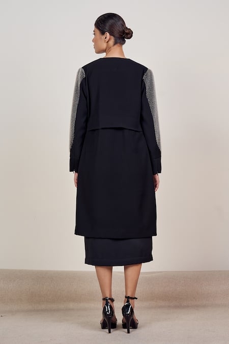 Shop Somya Goyal Black Polyester Round Neck Long Night Sky Embroidered Jacket at Aza Fashions Shop_Somya Goyal_Black Polyester Round Neck Long Night Sky Embroidered Jacket_at_Aza_Fashions