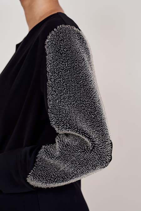 Shop Somya Goyal Black Polyester Round Neck Long Night Sky Embroidered Jacket Online at Aza Fashions Shop_Somya Goyal_Black Polyester Round Neck Long Night Sky Embroidered Jacket_Online_at_Aza_Fashions