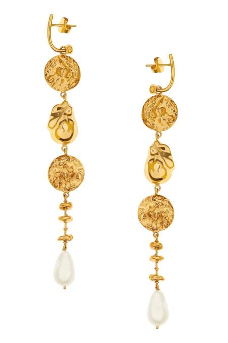 Shop Misho Gold Plated Pearls Pandala Dangling Earrings at Aza Fashions Shop_Misho_Gold Plated Pearls Pandala Dangling Earrings_at_Aza_Fashions