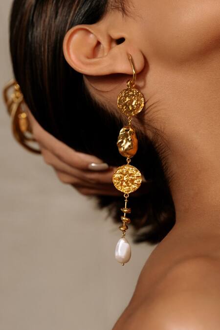 Misho Gold Plated Pearls Pandala Dangling Earrings Online at Aza Fashions Misho_Gold Plated Pearls Pandala Dangling Earrings_Online_at_Aza_Fashions