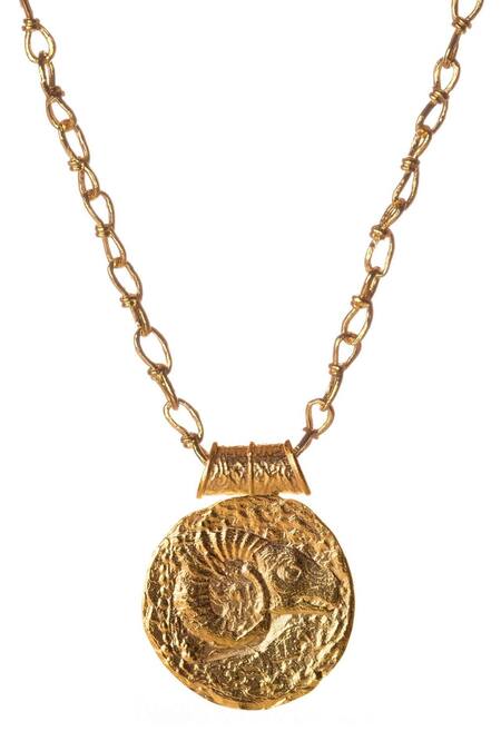 Shop Misho Gold Plated Aries Zodiac Pendant Mini Link Necklace at Aza Fashions Shop_Misho_Gold Plated Aries Zodiac Pendant Mini Link Necklace_at_Aza_Fashions