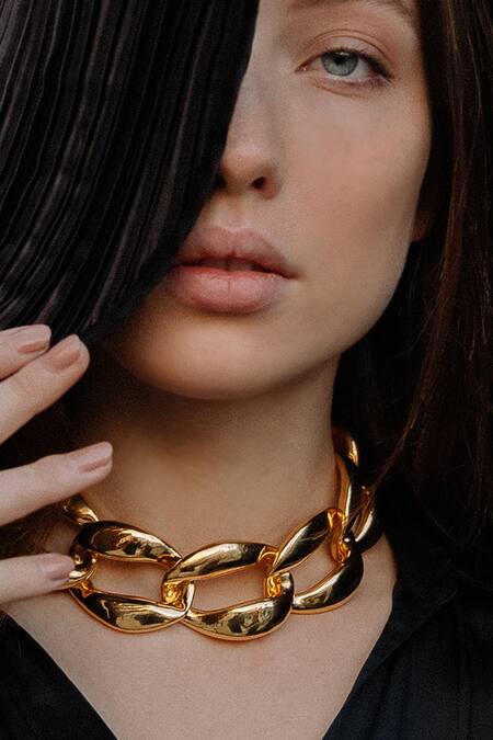 Buy_Misho_Gold Plated Chunky Chain Choker Necklace_Online_at_Aza_Fashions