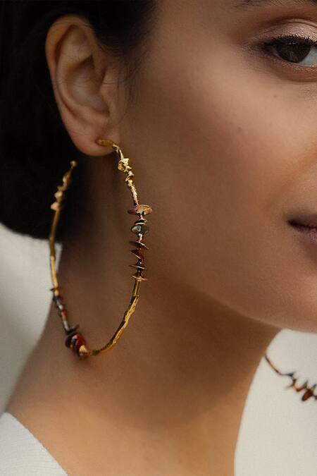 Shop_Misho_Gold Plated Frozen In Time Hoop Earrings_Online_at_Aza_Fashions